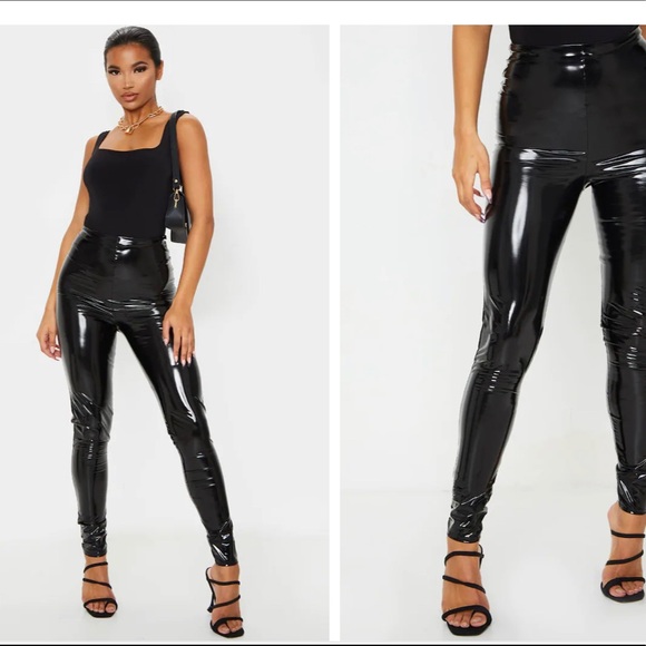 NEW Pretty Little Thing black High Waisted Vinyl Legging SIZE 0 - Picture 3 of 6